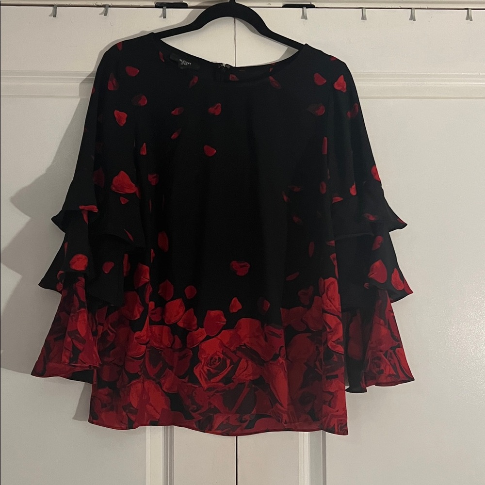 Black and Red Floral Alfani Blouse size M
